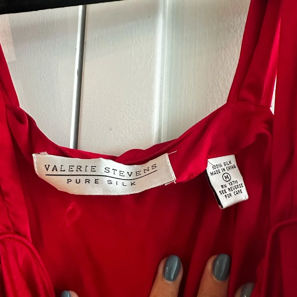100% Silk Red Maxi Slip Dress - Picture 5 of 8